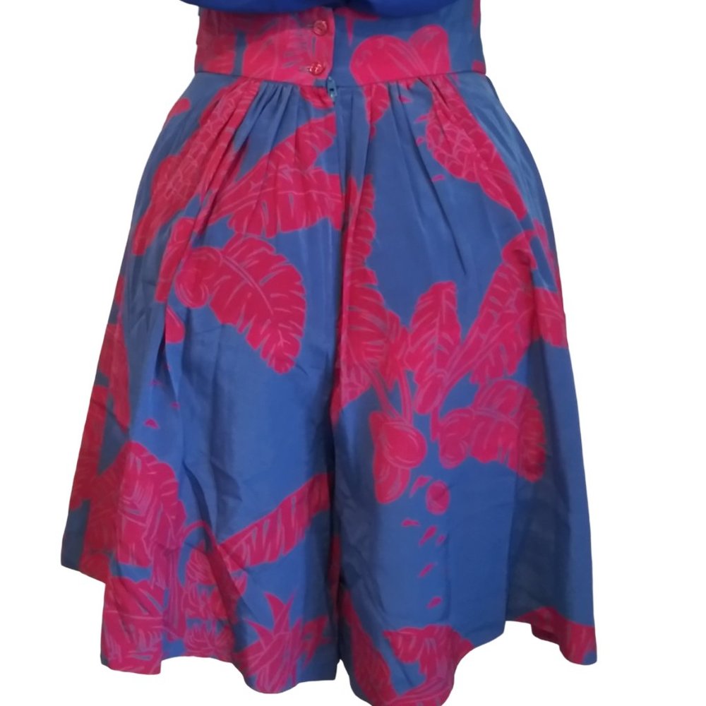 Blue & Pink Tropical Print Vintage Wide-Leg Shorts by Diane Gilman for Cabal - Picture 6 of 9